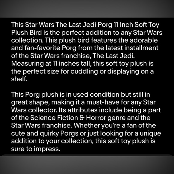 Star Wars The Last Jedi Porg 11 Inch Soft Toy Plush Bird - Picture 7 of 7